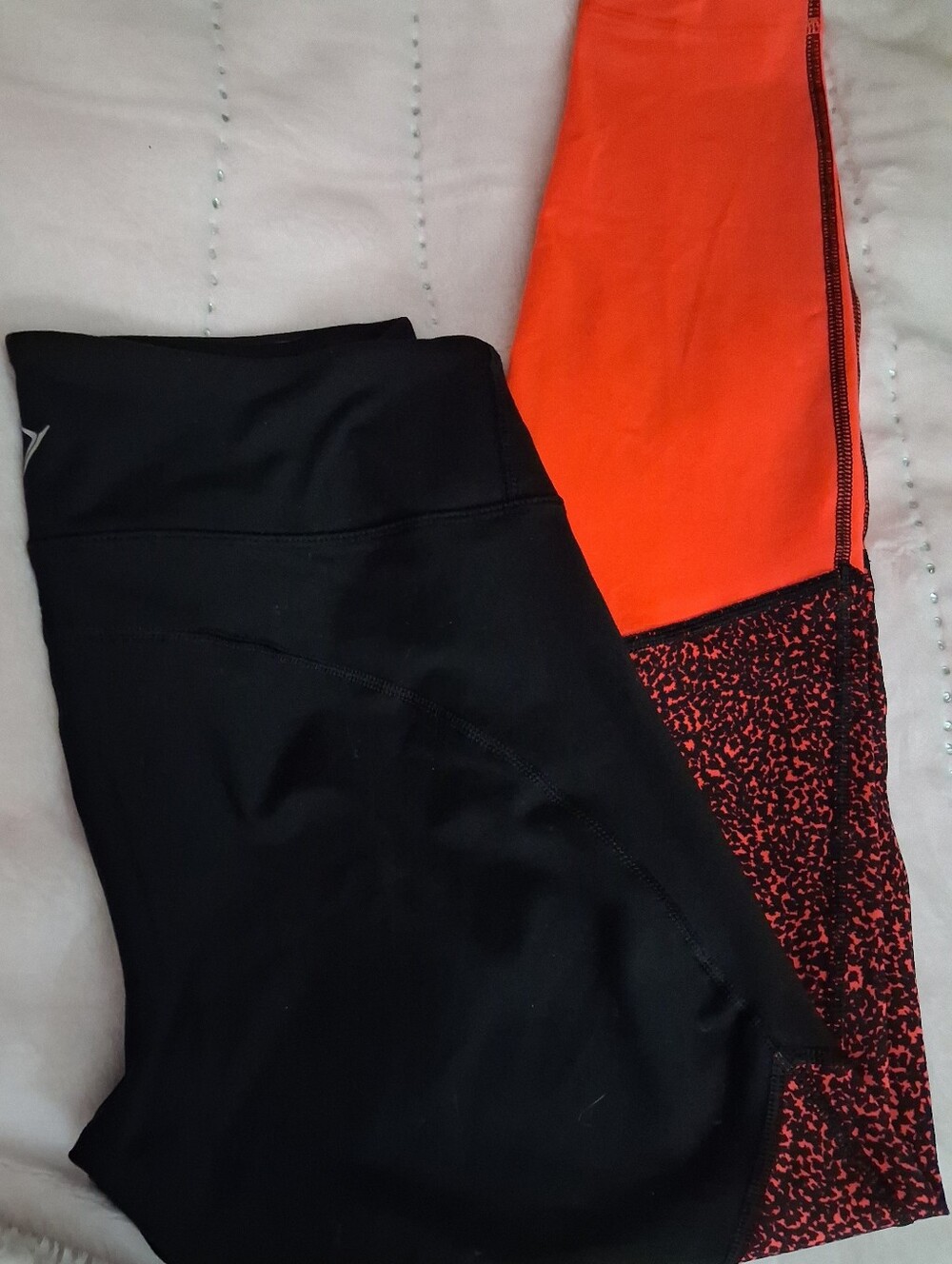 Old Navy Black and Bright Orange Girls' Leggings with Speckled Panel